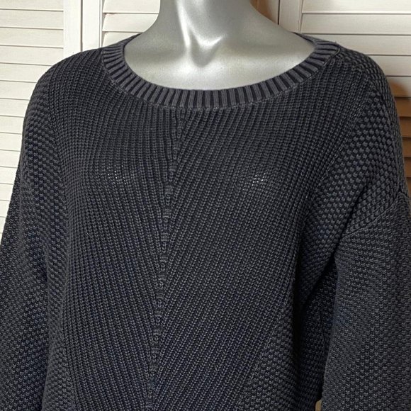 Hollister Co. Dark Gray Textured Knit Cotton Sweater w/ Tie Sleeves S Cozy Chic - Picture 5 of 8